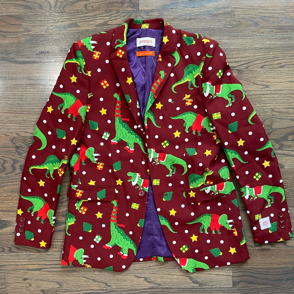 Opposuits Dinosaur Christmas Blazer Boys XL 14/16 Holiday Jacket NWOT